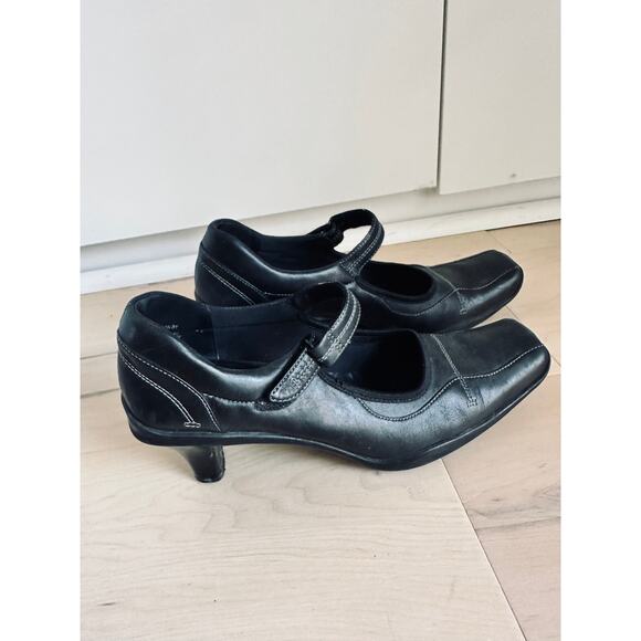 Y2K Leather Heeled Mary Janes Black Kenneth Cole Reaction Square Toe Classic - Picture 4 of 7